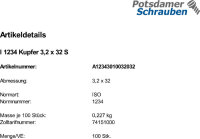 100 Splinte ISO 1234 Kupfer 3,2x32