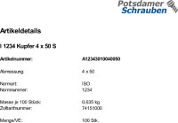 100 Splinte ISO 1234 Kupfer 4x50