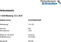 200 Splinte ISO 1234 Messing 1,6x25