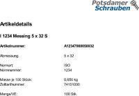100 Splinte ISO 1234 Messing 5x32