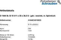 10 Bolzen DIN 1444 verzinkt St. B 10 h11x35x30,5
