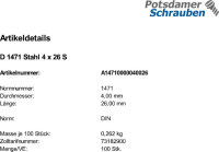 100 Kegelkerbstifte DIN 1471 Stahl 4x26