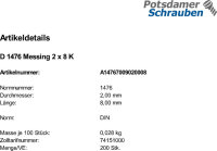 200 Halbrundkerbnägel DIN 1476 Messing 2x8