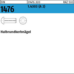 100 Edelstahl Halbrundkerbnägel DIN 1476 1.4303 2,5x10