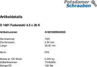 100 Spannstifte DIN 1481 Federstahl 4,5x26