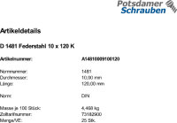 25 Spannstifte DIN 1481 Federstahl 10x120