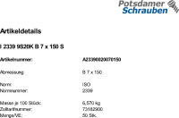 50 Kegelstifte ISO 2339 9S20K B 7x150 Stahl