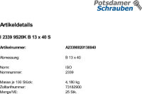 25 Kegelstifte ISO 2339 9S20K B 13x40 Stahl