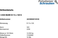10 Kegelstifte ISO 2339 9S20K B 13x120 Stahl