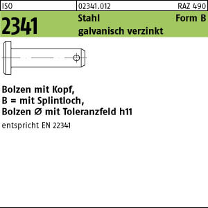 10 Bolzen mit Kopf ISO 2341 Stahl B 10 h11x40x35,5 verzinkt