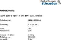 1 Bolzen mit Kopf ISO 2341 Stahl B 16 h11x50x44 verzinkt