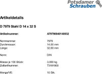 10 Zylinderstifte DIN 7979 Stahl D 14x32