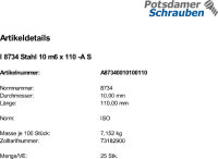 25 Zylinderstifte ISO 8734 Typ A Stahl 10 m6 x 110