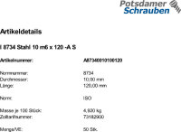 50 Zylinderstifte ISO 8734 Typ A Stahl 10 m6 x 120