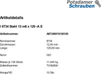 10 Zylinderstifte ISO 8734 Typ A Stahl 12 m6 x 120