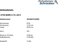 10 Kegelstifte mit Innengewinde ISO 8736 9S20K A10x80 Stahl