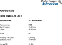 10 Kegelstifte mit Innengewinde ISO 8736 9S20K A10x90 Stahl