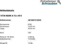 10 Kegelstifte mit Innengewinde ISO 8736 9S20K A12x45 Stahl