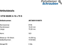 5 Kegelstifte mit Innengewinde ISO 8736 9S20K A16x70 Stahl