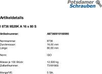 5 Kegelstifte mit Innengewinde ISO 8736 9S20K A16x80 Stahl