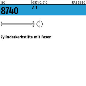 100 Edelstahl Zylinderkerbstifte mit Fase ISO 8740 1.4305 8x50