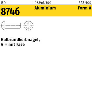 500 Aluminium Halbrundkerbnägel ISO 8746 AL 4x10