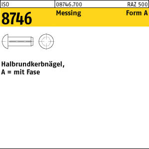 1000 Halbrundkerbnägel ISO 8746 Messing 3x10
