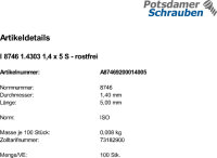 100 Edelstahl Halbrundkerbnägel ISO 8746 1.4303 1,4x5