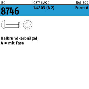100 Edelstahl Halbrundkerbnägel ISO 8746 1.4303 6x10