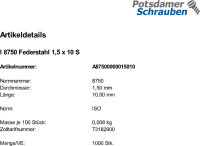 1000 Spiralspannstifte ISO 8750 Federstahl 1,5x10