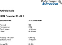 25 Spannstifte ISO 8752 Federstahl 18x80