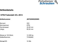10 Spannstifte ISO 8752 Federstahl 20x85
