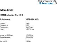 10 Spannstifte ISO 8752 Federstahl 21x120