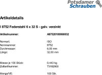 100 Spannstifte ISO 8752 Federstahl 6x32 verzinkt