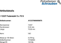 100 Spannstifte Spannhülsen ISO 13337 Federstahl 5x70