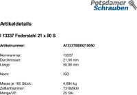 25 Spannstifte Spannhülsen ISO 13337 Federstahl 21x50