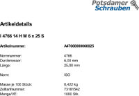 1000 Schlitz Gewindestifte ISO 4766 14H Stahl M6x25