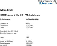 100 Schlitz Gewindestifte ISO 4766 Polyamid M10x30 PA 6.6