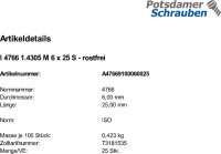 25 Edelstahl Schlitz Gewindestifte ISO 4766 1.4305 M6x25
