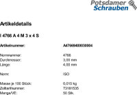 50 Edelstahl V4A Schlitz Gewindestifte ISO 4766 A4 M3x4