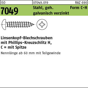 1000 Linsenkopf Blechschrauben DIN 7049 verzinkt 3,5x13 -C-H