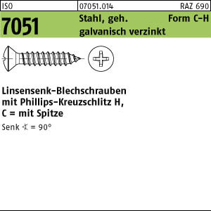500 Linsensenkkopf Blechschrauben ISO 7051 verzinkt 3,5x38 -C-H