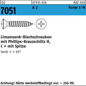 500 Edelstahl V2A Linsensenkkopf Blechschrauben ISO 7051 A2 6,3x25 -C-H