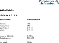 50 Edelstahl V4A Schlitz Gewindestifte ISO 7434 A4 M5x8