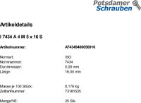 25 Edelstahl V4A Schlitz Gewindestifte ISO 7434 A4 M5x16