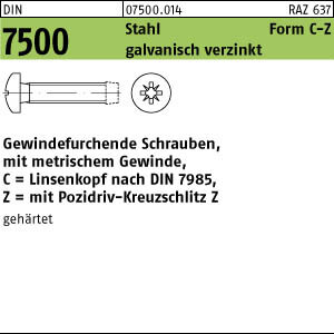 1000 Gewindefurchende Schrauben DIN 7500 St. gehärtet C M5x12 -Z verzinkt
