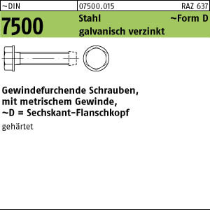 500 Gewindefurchende Schrauben DIN 7500 St. gehärtet D M8x45 verzinkt, mit Bund