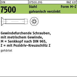 1000 Gewindefurchende Schrauben DIN 7500 St. gehärtet MM2,5x8 -Z verzinkt