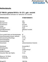 1000 Gewindefurchende Schrauben DIN 7500 St....