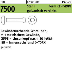 1000 Gewindefurchende Schrauben DIN 7500 St. gehärtet CE M4x25 TX verzinkt